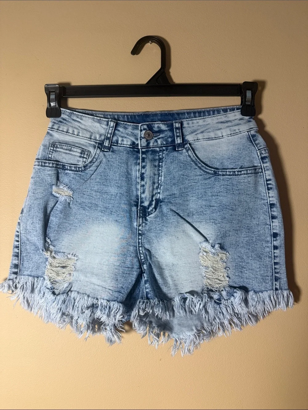 Light Wash Distressed Denim Shorts - Women